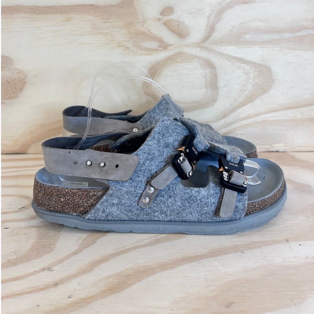 Dior Gray Felt Buckle Platform Sandals with Suede Accents